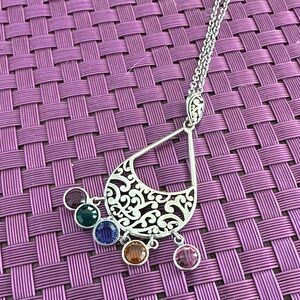 Brighton Silver Multi-Gem Drop Pendant Necklace